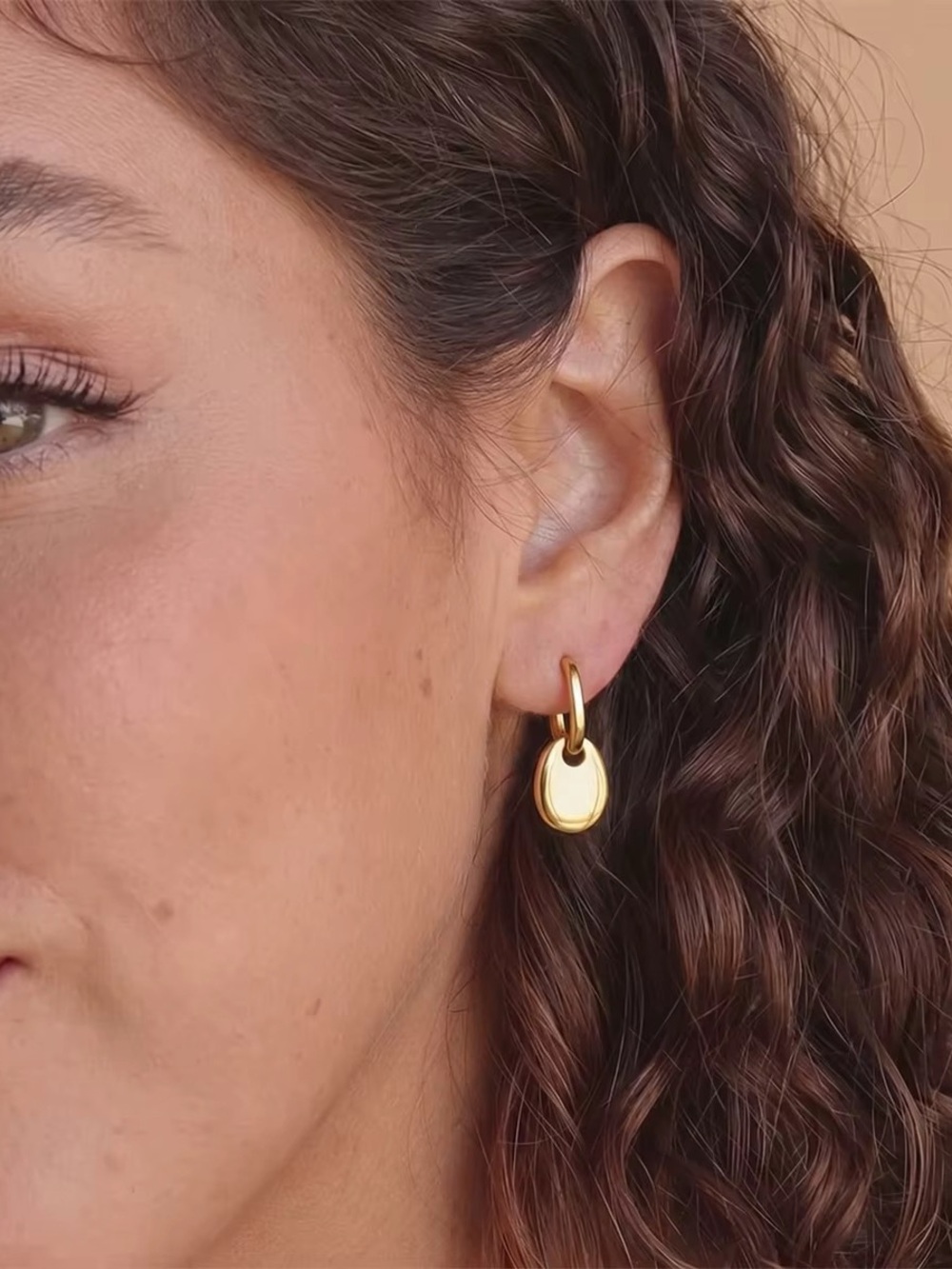 18K Gold Plated Oval Drop Huggie Earrings